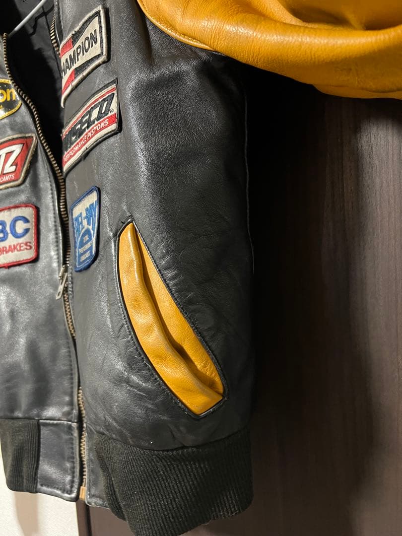 Vanson レザージャケット 38 USA製 パッチ カスタム レーシング黒黄