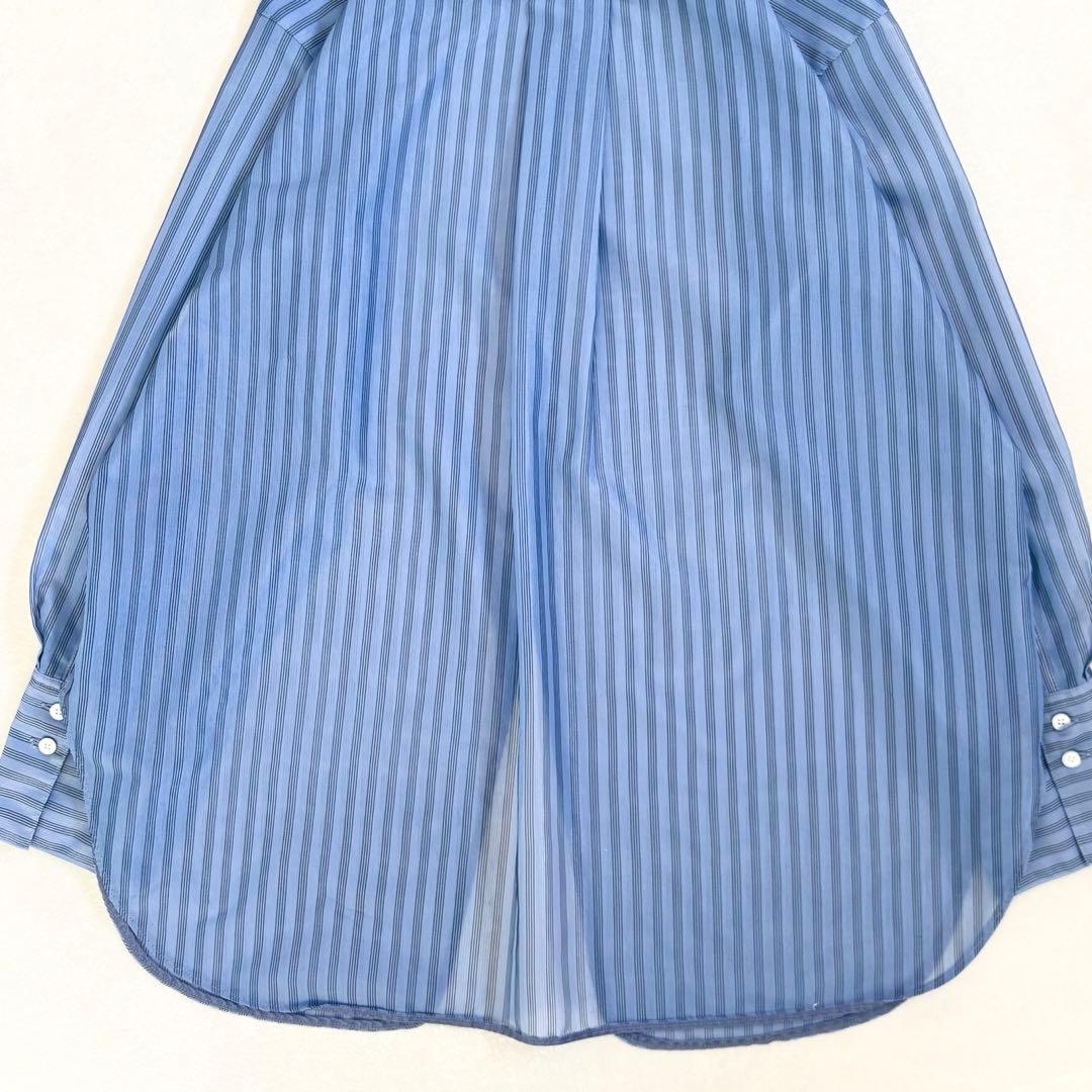 美品　アルアバイル　ストライプフロントスリットシャツ　シアー　プルオーバー