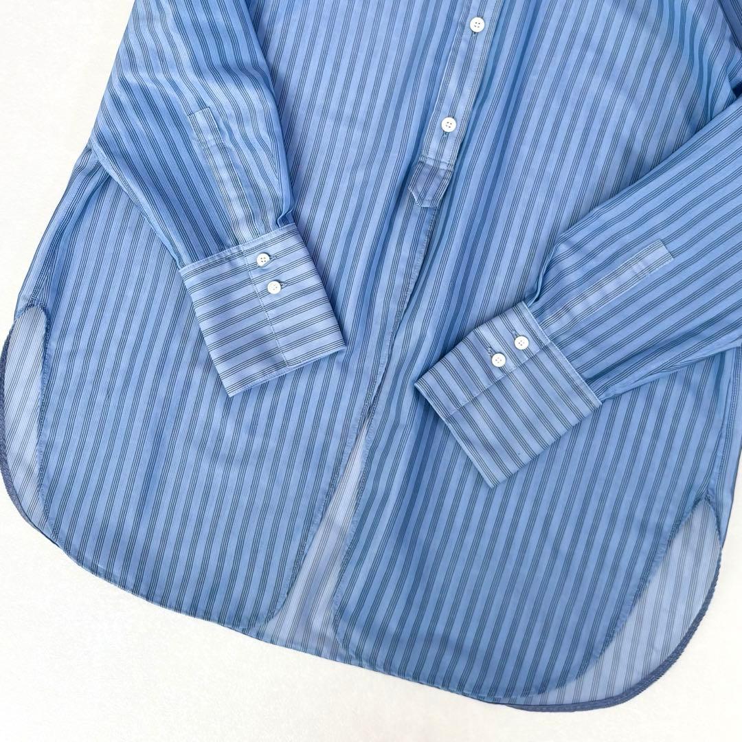 美品　アルアバイル　ストライプフロントスリットシャツ　シアー　プルオーバー