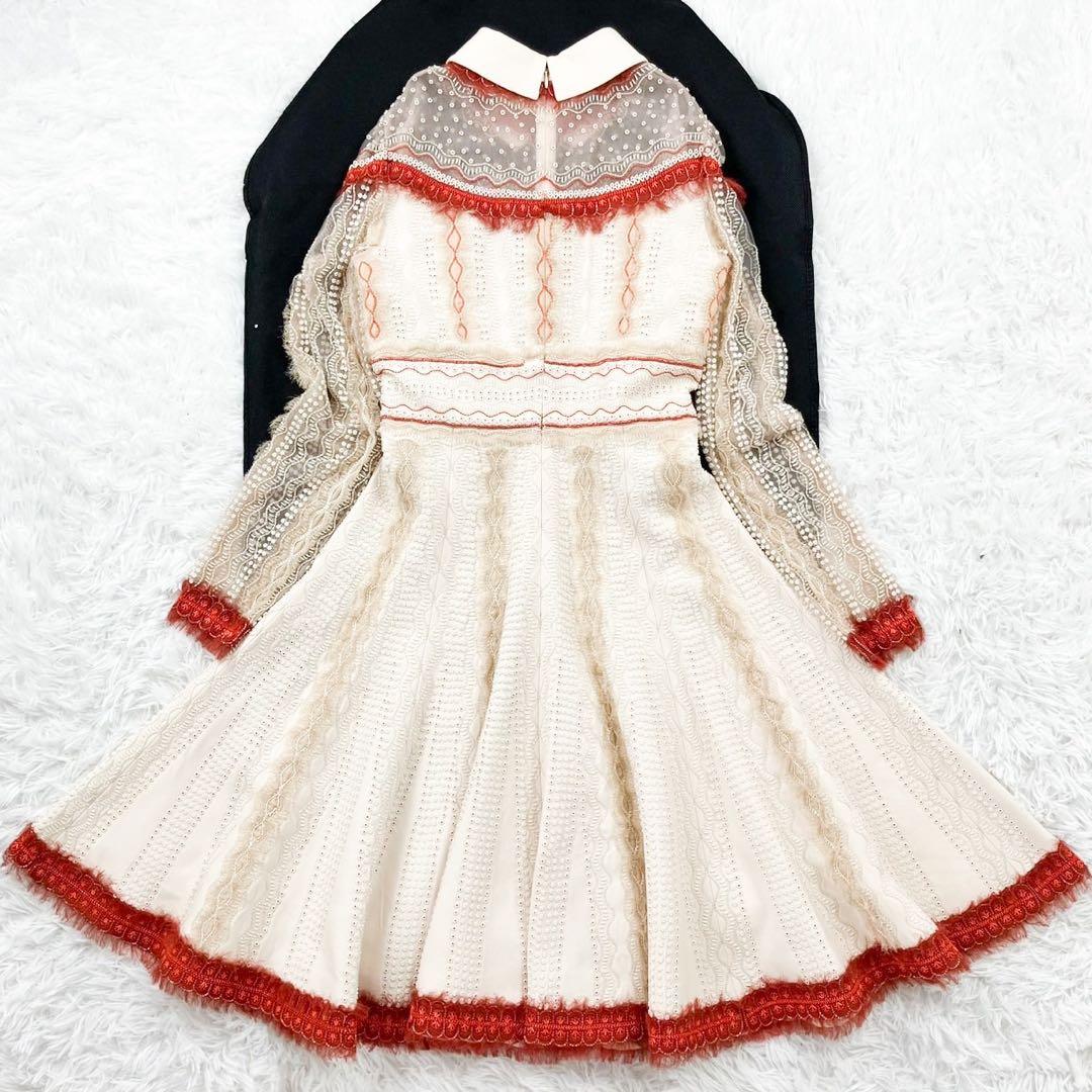 正規品 VALENTINO 白タグ ビーズ刺繍Aラインワンピース シルク混 38