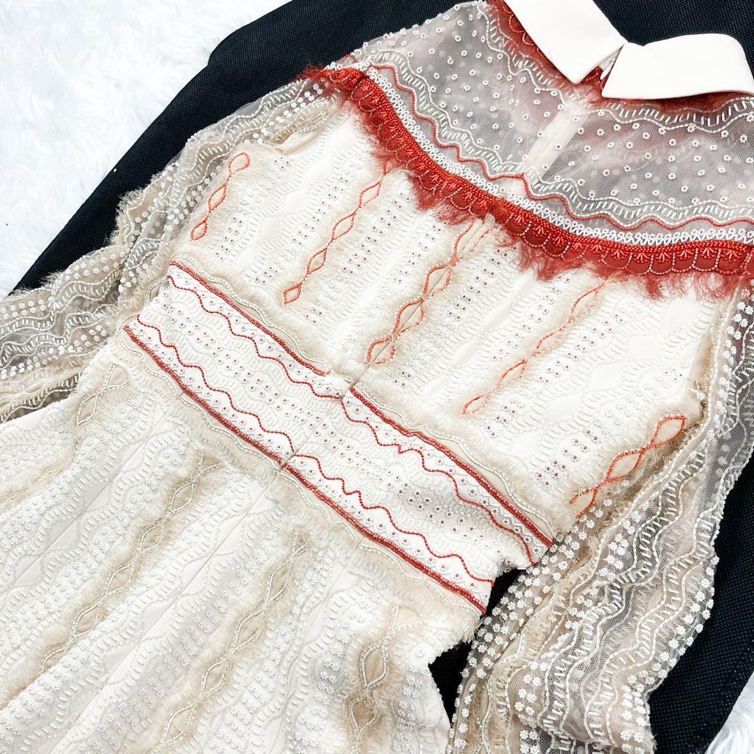 正規品 VALENTINO 白タグ ビーズ刺繍Aラインワンピース シルク混 38