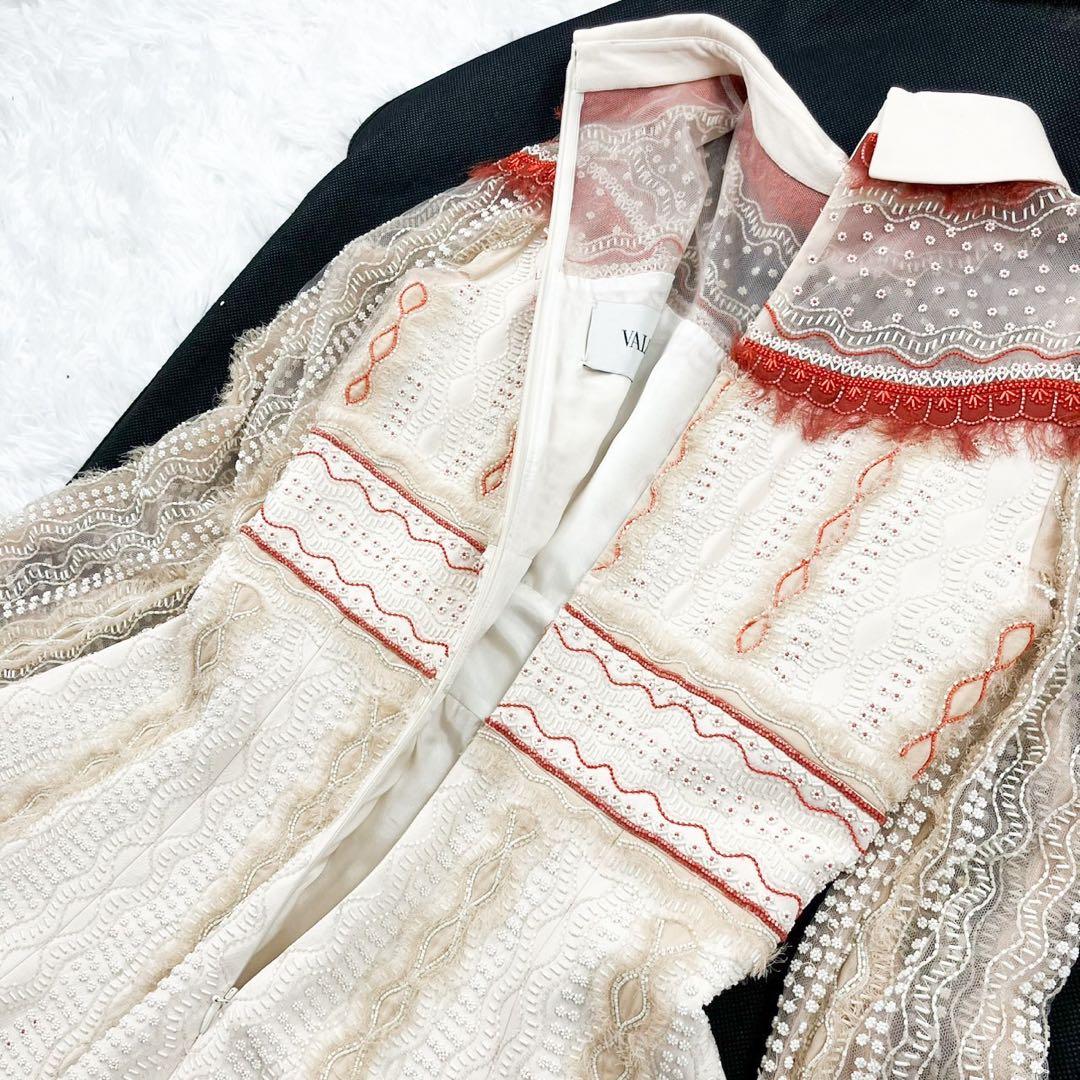 正規品 VALENTINO 白タグ ビーズ刺繍Aラインワンピース シルク混 38