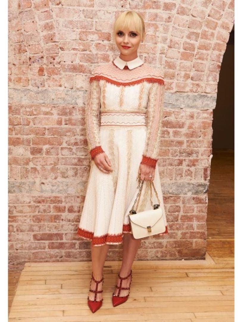 正規品 VALENTINO 白タグ ビーズ刺繍Aラインワンピース シルク混 38