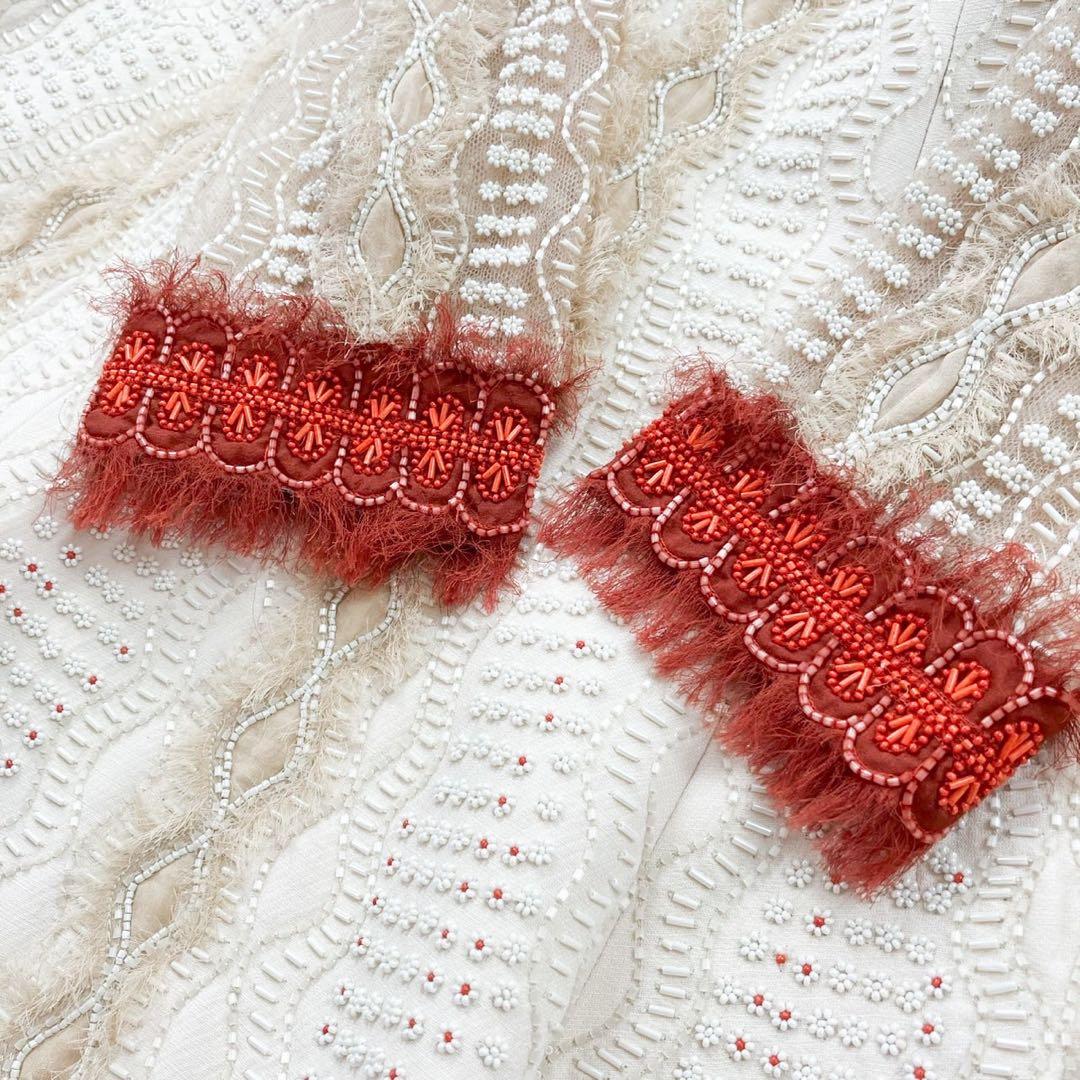 正規品 VALENTINO 白タグ ビーズ刺繍Aラインワンピース シルク混 38