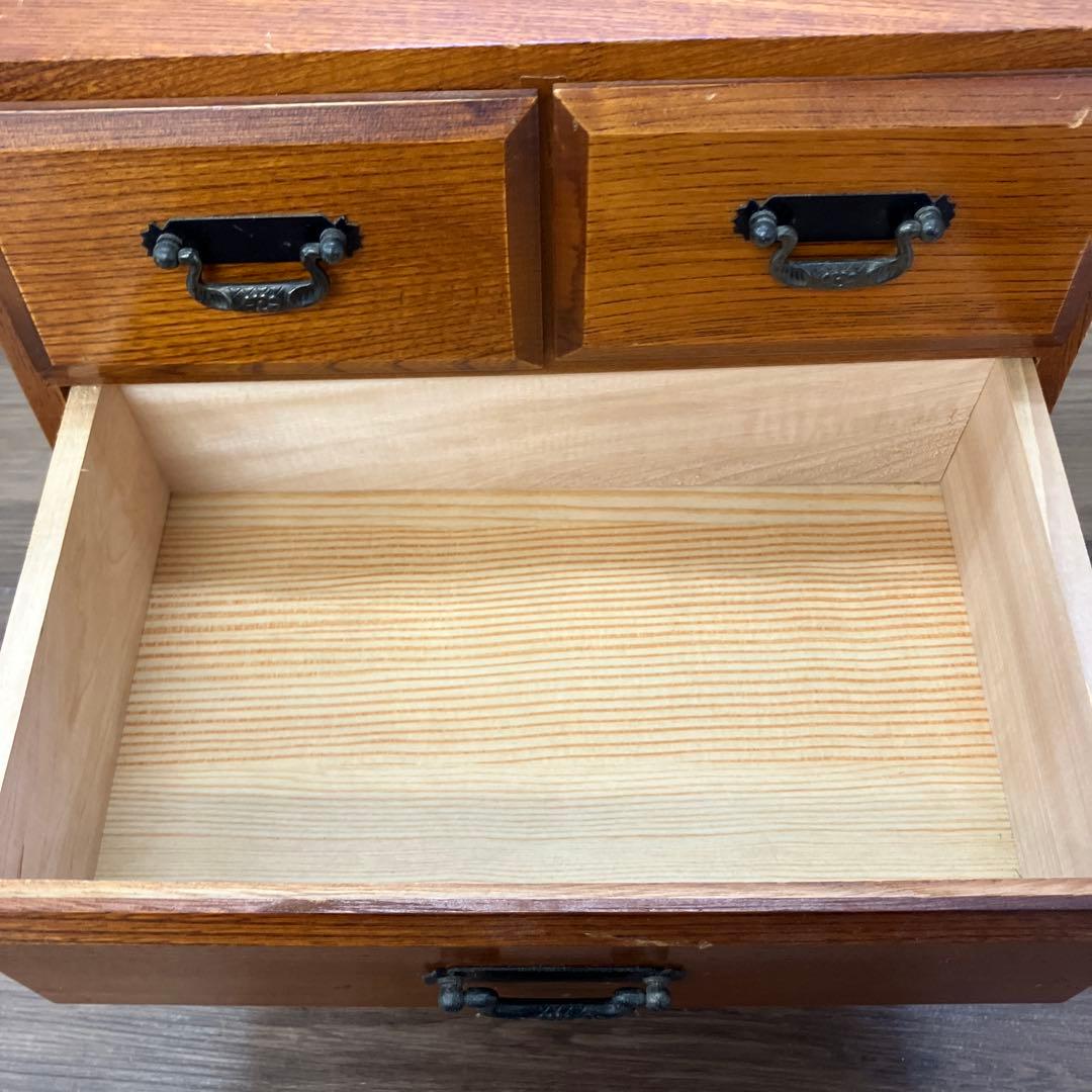 E-3 アンティーク ミニチェスト 3段 4杯 木製 小物入れ 卓上収納