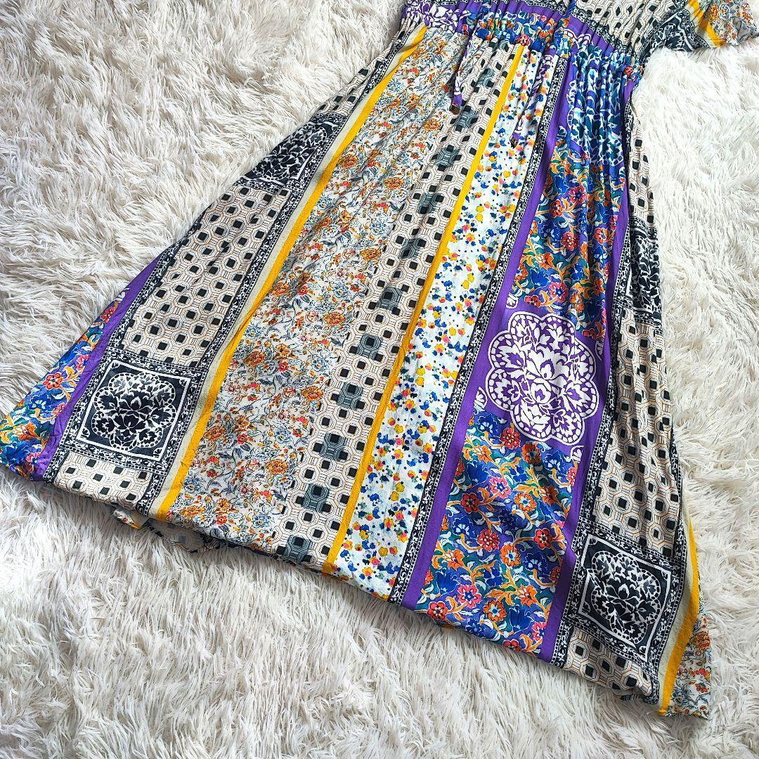 グレースコンチネンタル タイルプリントギャザーワンピース