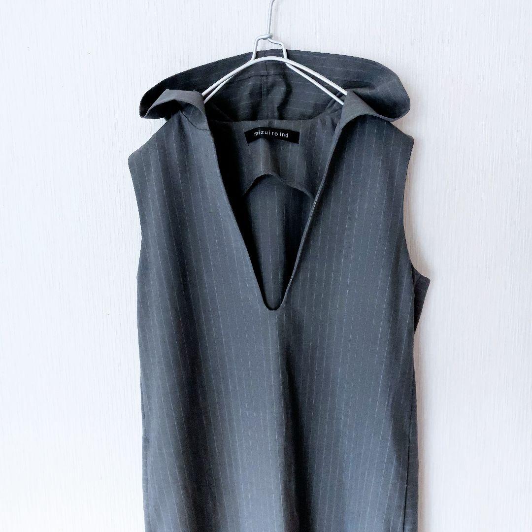 mizuiroind　ミズイロインド　ストライプフード付きロングベストワンピース