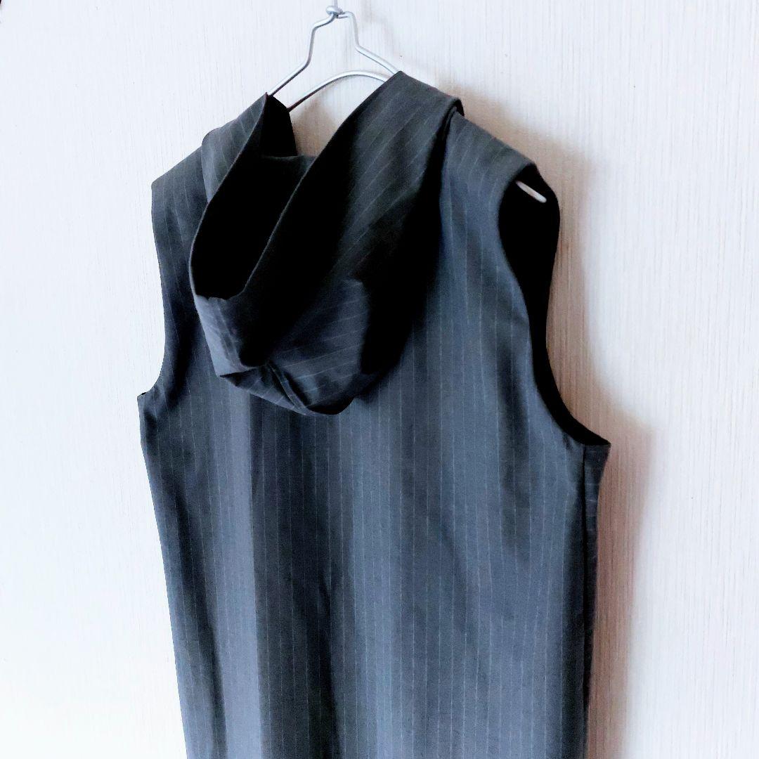 mizuiroind　ミズイロインド　ストライプフード付きロングベストワンピース