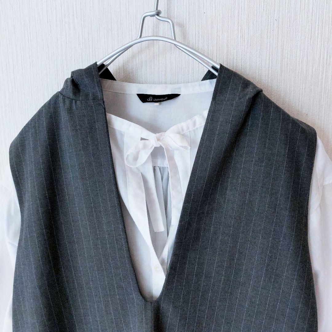 mizuiroind　ミズイロインド　ストライプフード付きロングベストワンピース