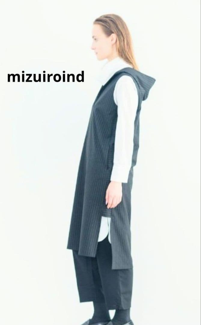 mizuiroind　ミズイロインド　ストライプフード付きロングベストワンピース