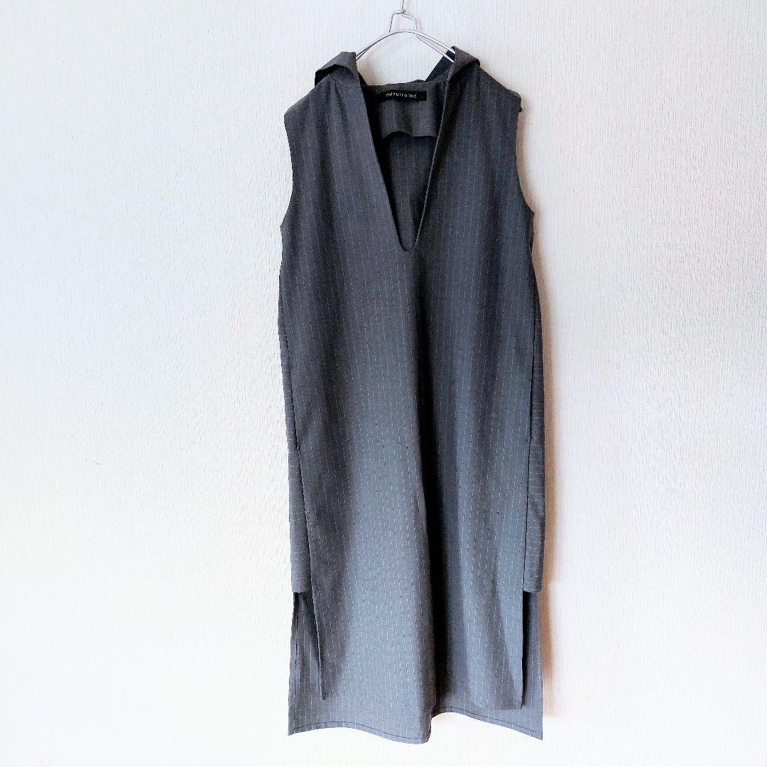 mizuiroind　ミズイロインド　ストライプフード付きロングベストワンピース