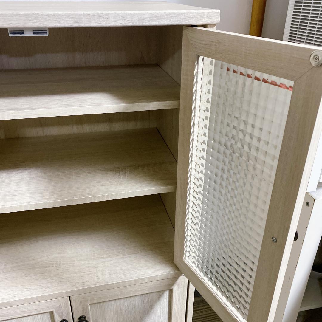 マナベインテリアハーツ キャビネット 食器棚 クロスガラス扉付 高さ120㎝