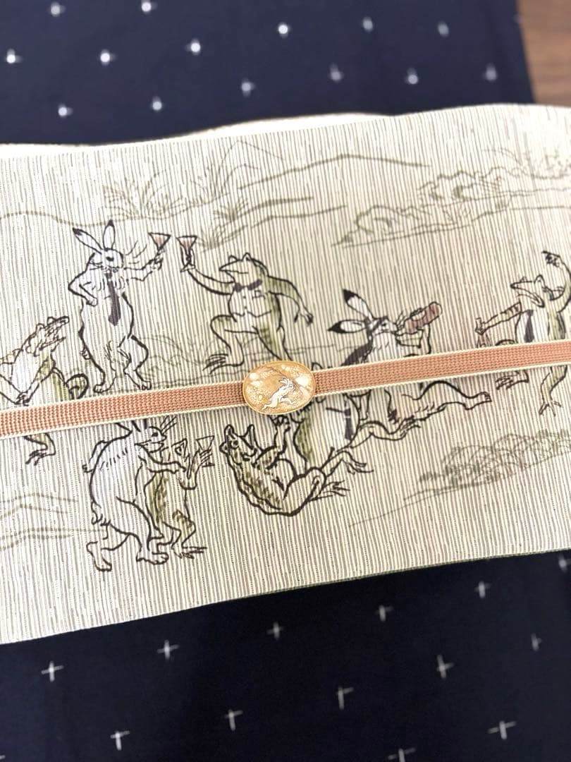 和装バック　着物バック和柄コットン生地・鳥獣戯画（アイボリー）入学卒業結婚式振袖