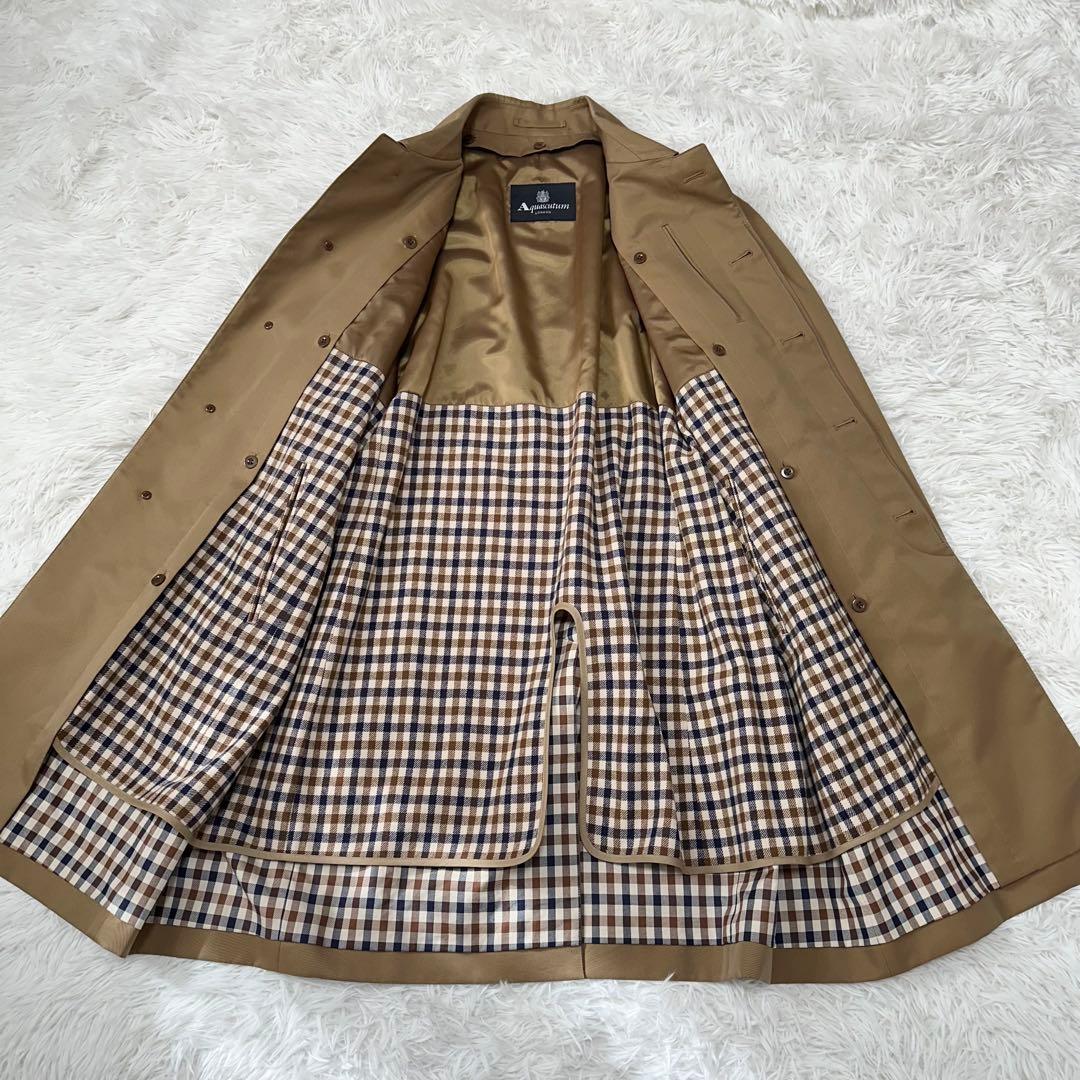 アクアスキュータム ステンカラーコート ライナー付き カシミヤ混 チェック 2L