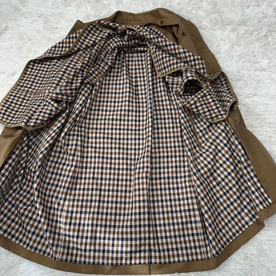 アクアスキュータム ステンカラーコート ライナー付き カシミヤ混 チェック 2L