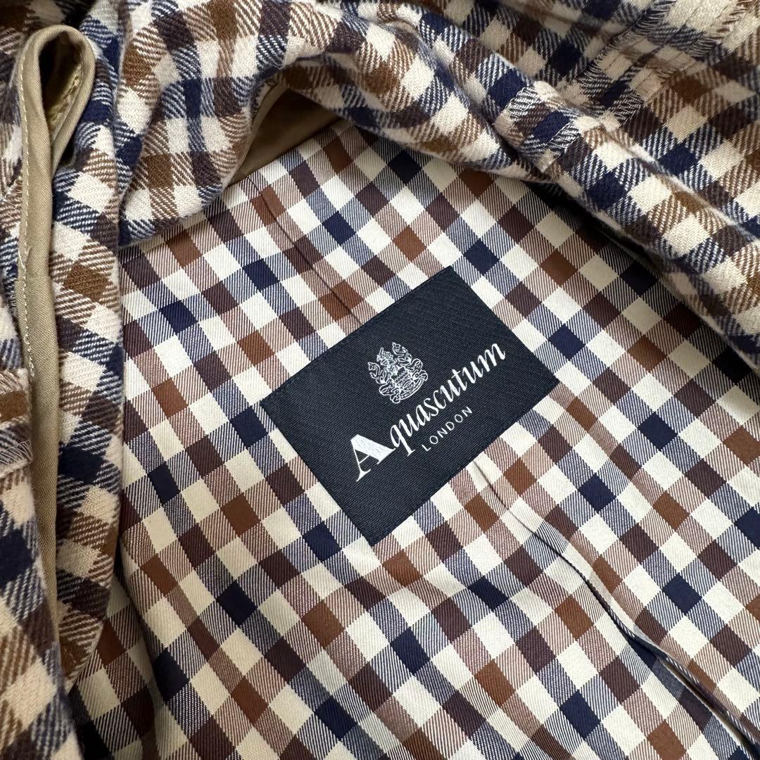 アクアスキュータム ステンカラーコート ライナー付き カシミヤ混 チェック 2L