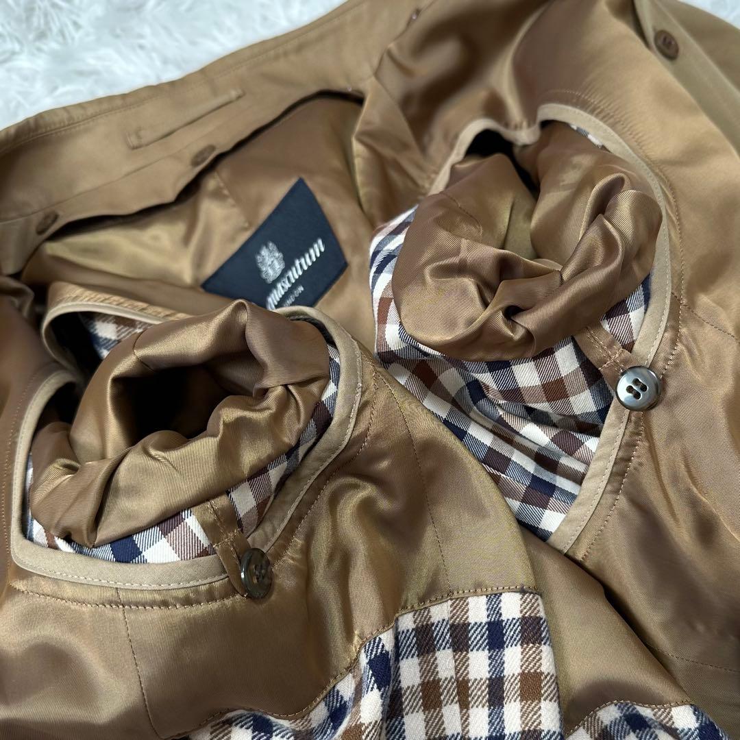 アクアスキュータム ステンカラーコート ライナー付き カシミヤ混 チェック 2L