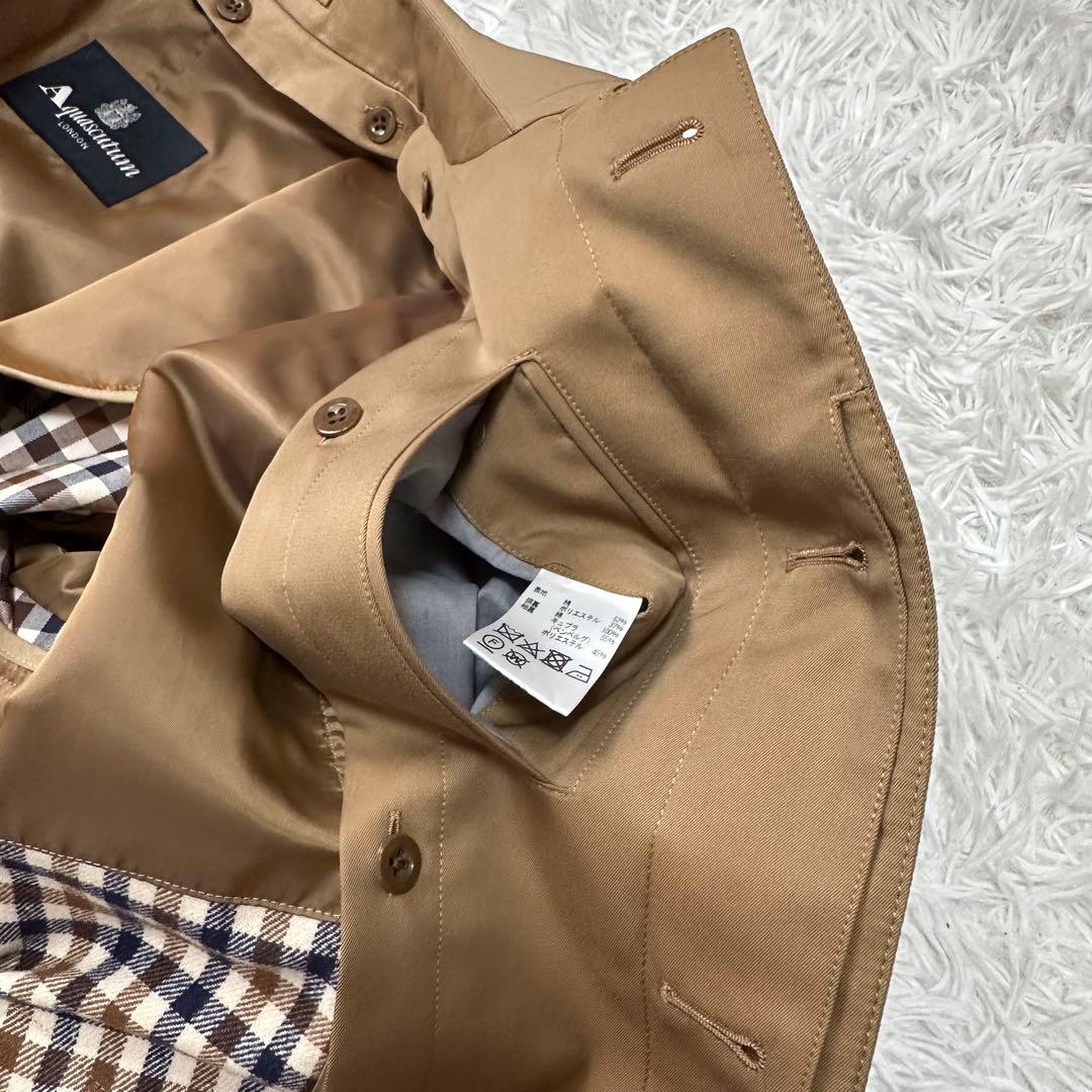 アクアスキュータム ステンカラーコート ライナー付き カシミヤ混 チェック 2L