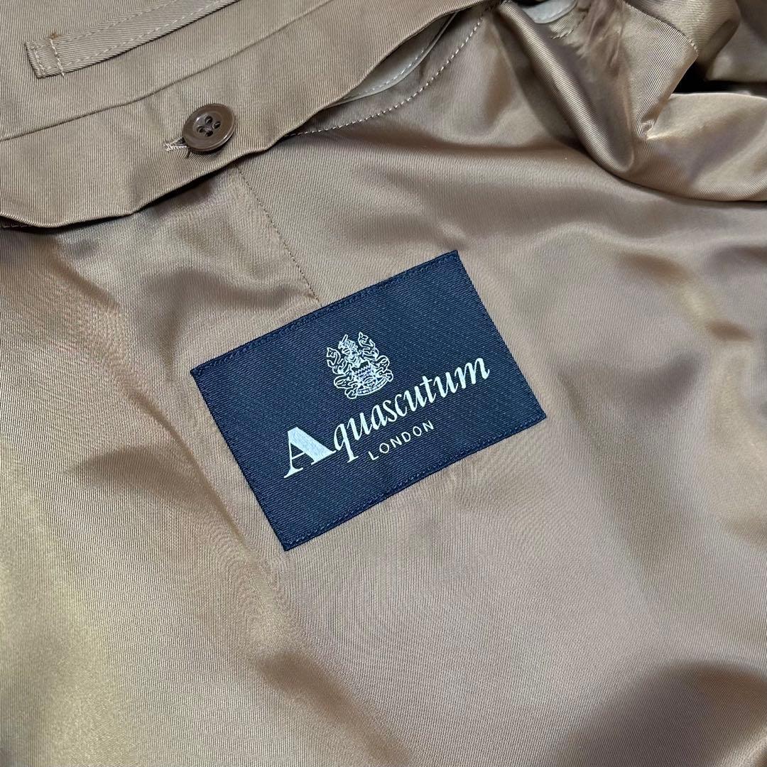 アクアスキュータム ステンカラーコート ライナー付き カシミヤ混 チェック 2L