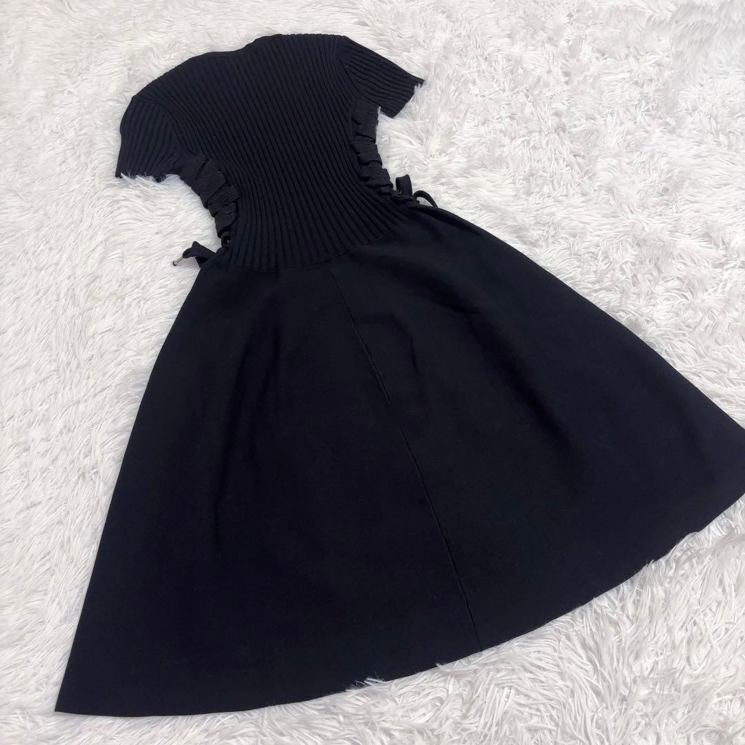 美品　【RED VALENTINO】ニット切替 フレアワンピース ブラック XS