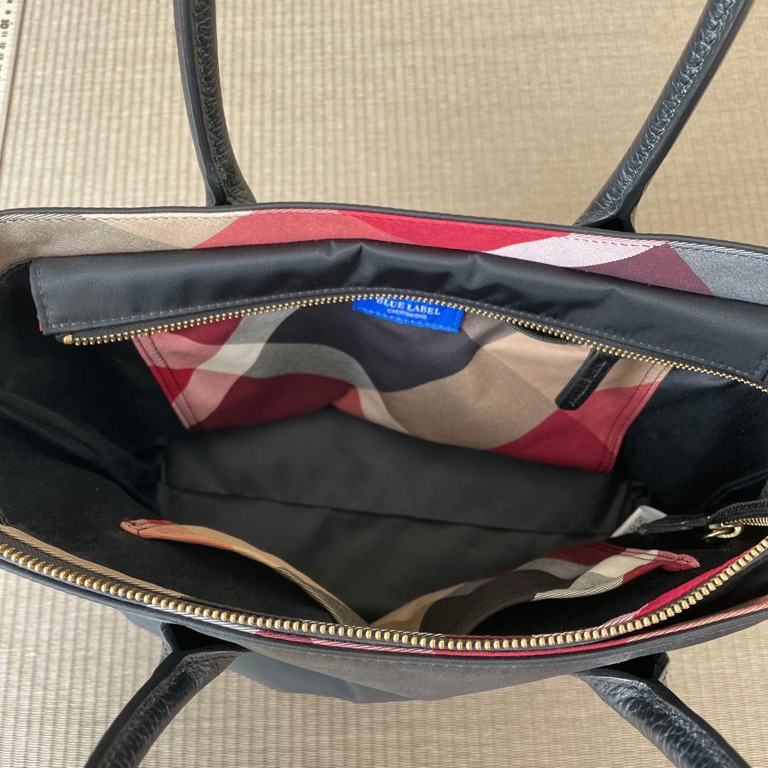 美品 ブルーレーベル トート バッグ ブラック バーバリー ミニ チェック柄