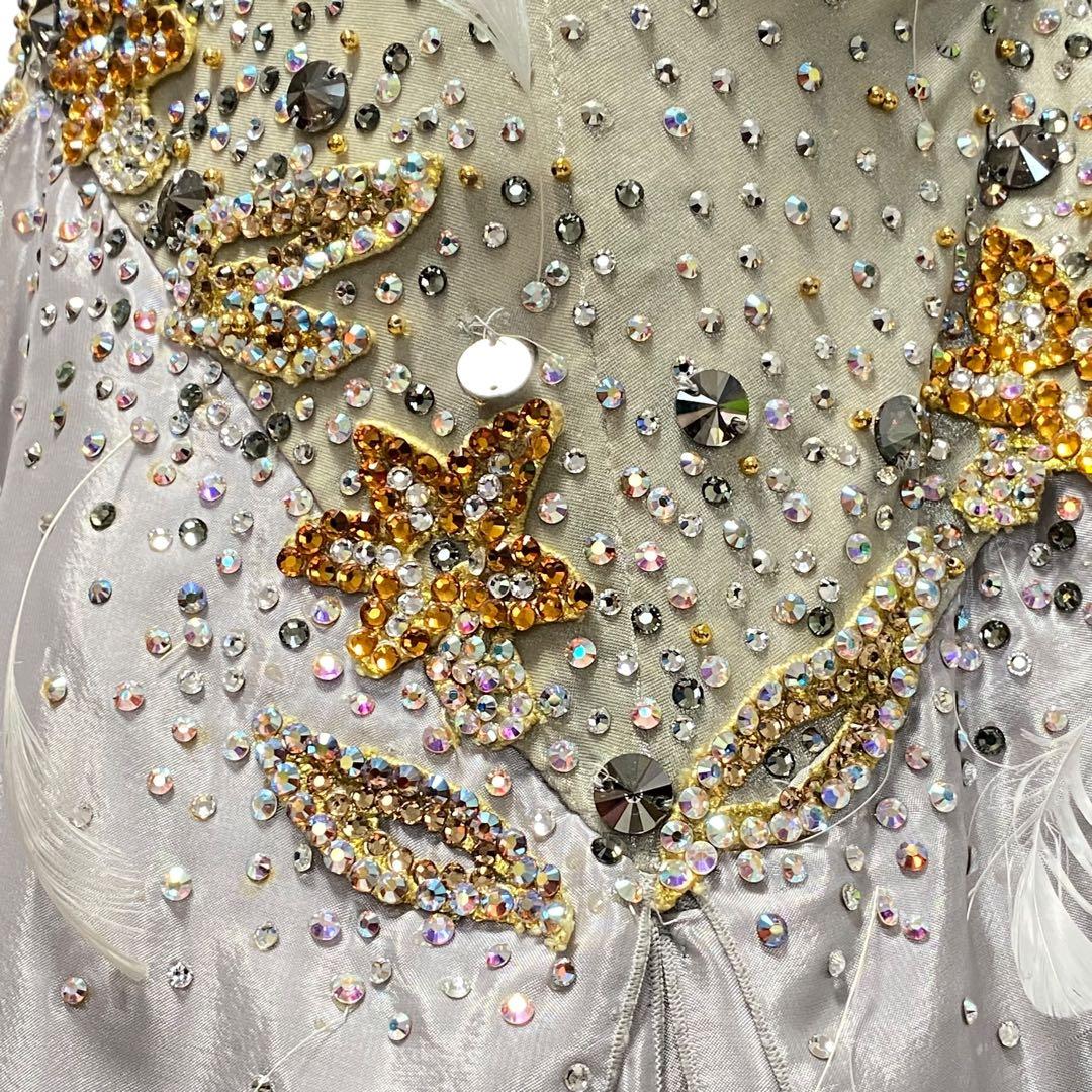 クリスアン クチュール 高級 社交ダンス 衣装 モダンドレス フェザー シルバー