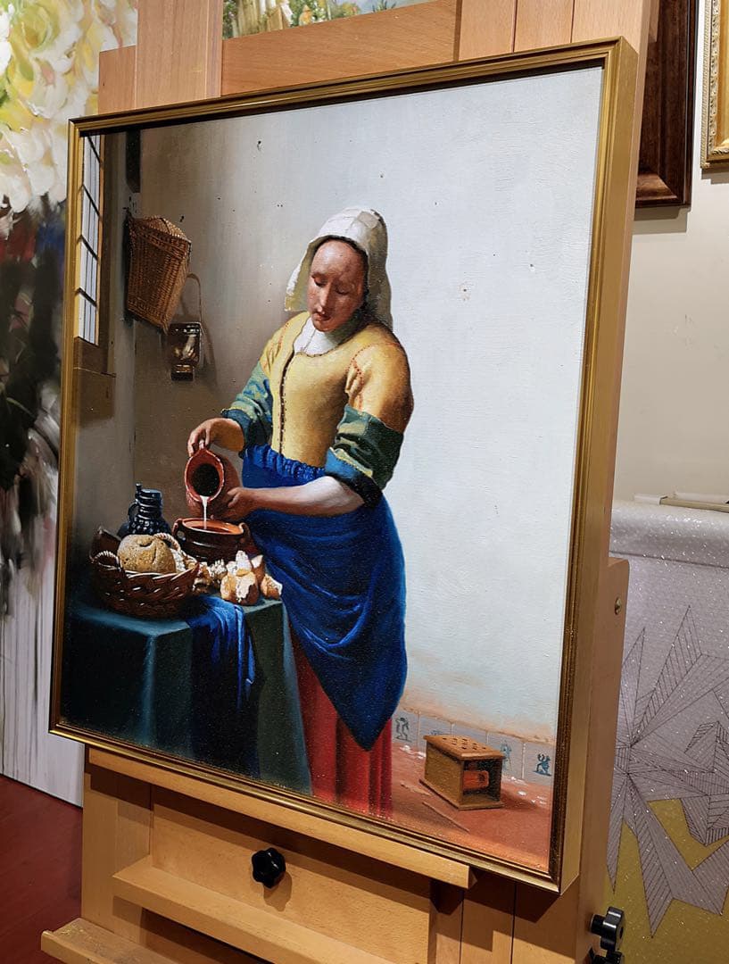 フェールメール 牛乳を注ぐ女の複製画 (額付き)