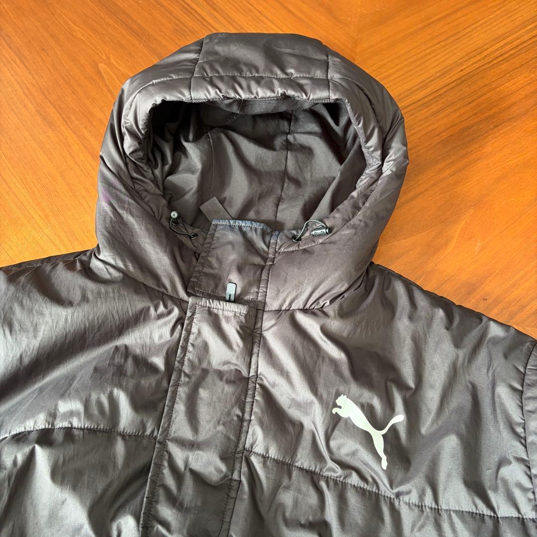 PUMA 中綿撥水ロゴロングパデッドベンチコート XL 防寒 黒 プーマ
