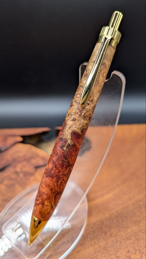 615極上　本花梨　紅白　瘤杢　木軸シャーペン　ボールペン