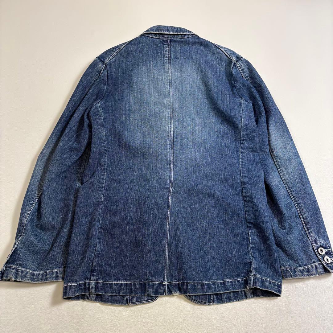 Y2K デニムテーラードジャケット L 色落ち加工 カジュアル デニムジャケット
