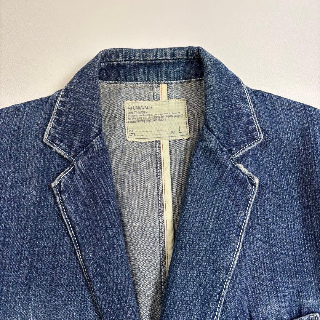 Y2K デニムテーラードジャケット L 色落ち加工 カジュアル デニムジャケット