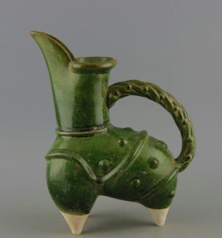 唐代エメラルドグリーン釉薬獣足鼓釘杯擬唐代出土古磁器骨董品コレクション置物