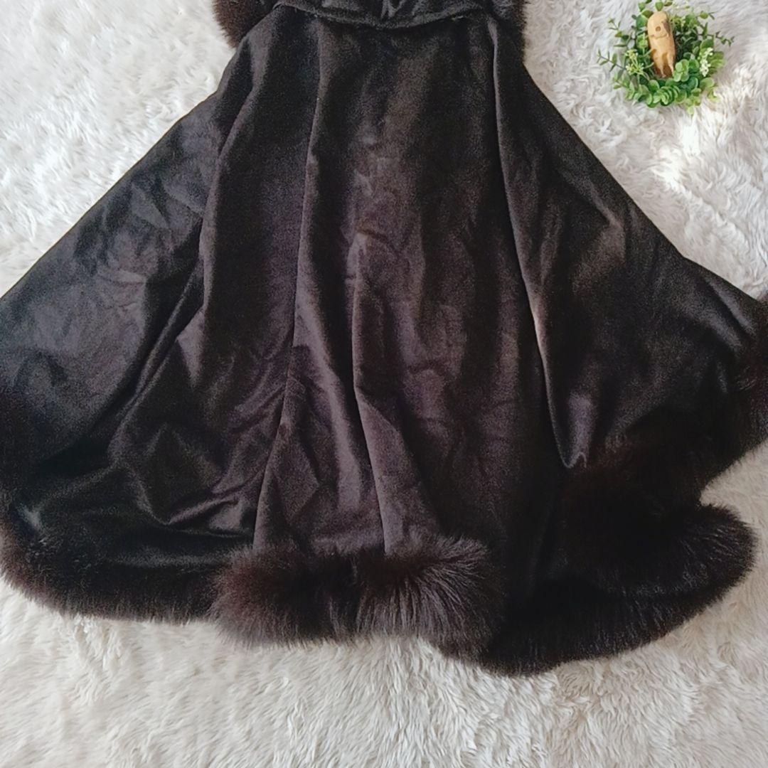 5641 ツカキ　ピュアカシミヤ100%　ダークブラウン ファー付きポンチョ