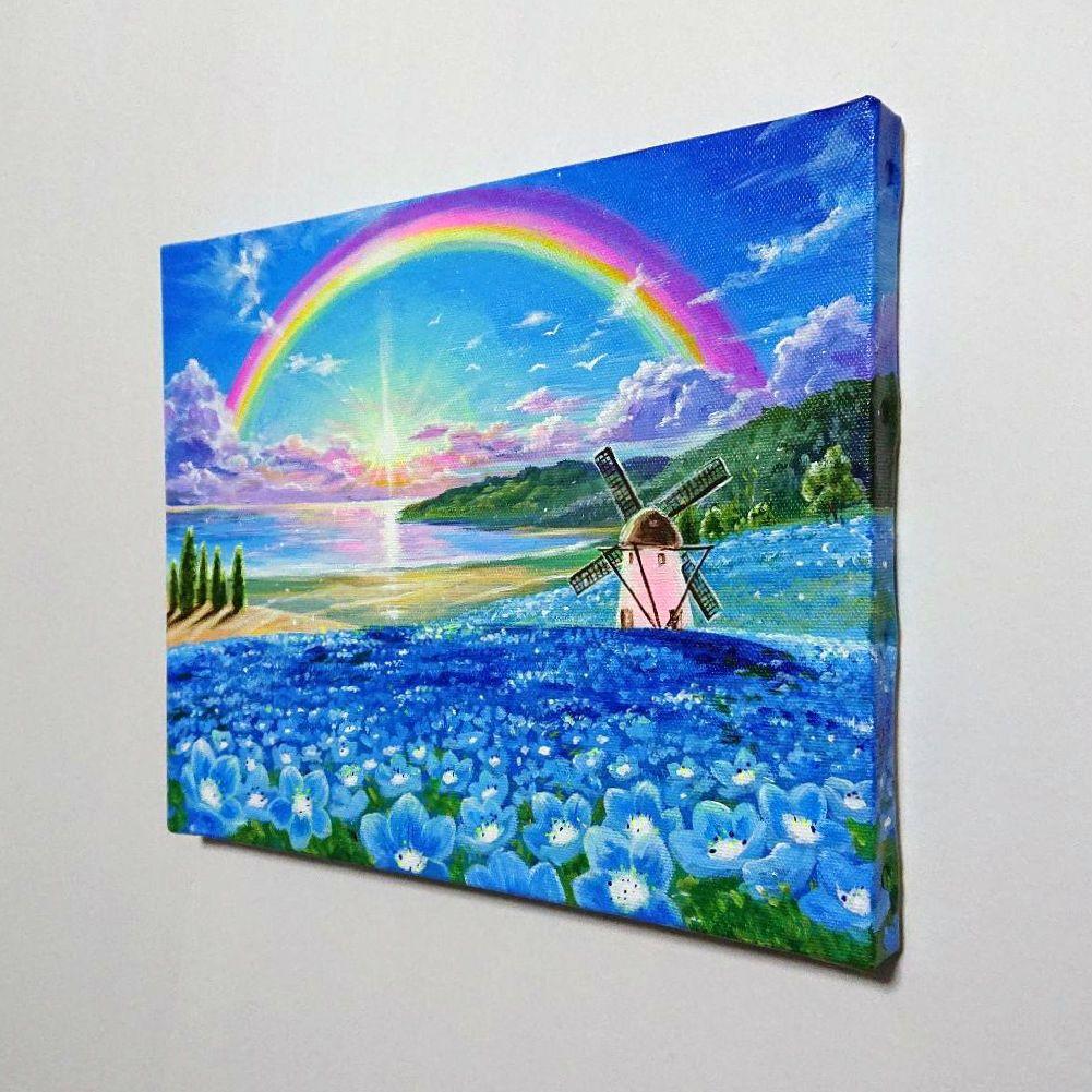 【ネモフィラの輝き】アクリル画 F3 風景画 絵画