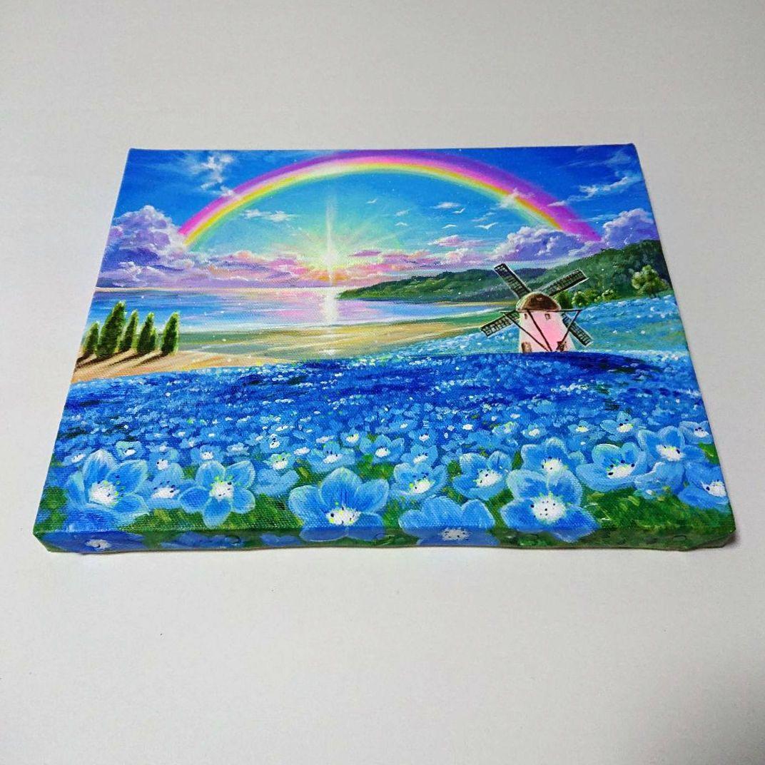 【ネモフィラの輝き】アクリル画 F3 風景画 絵画