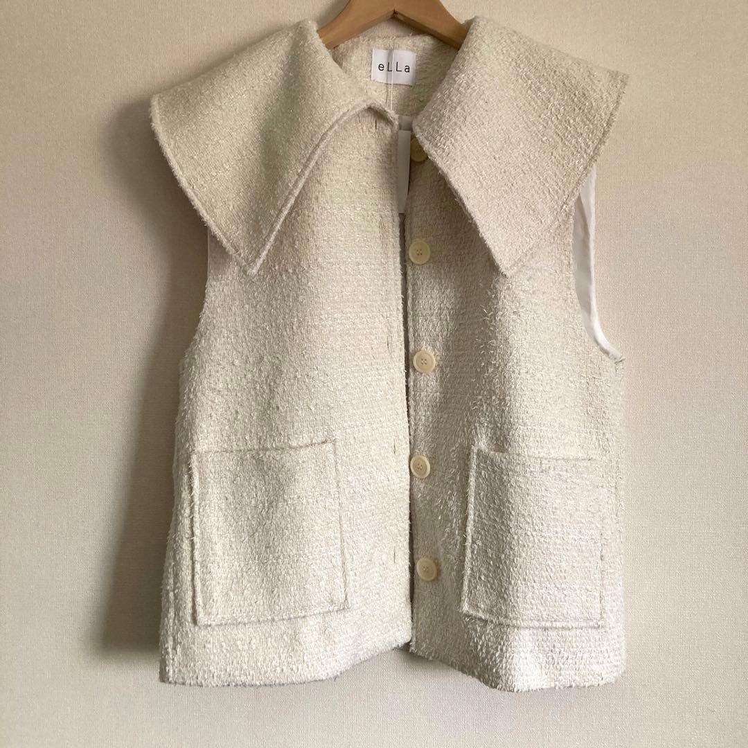 ella selectshop ビッグカラーツイードジレ未使用　ホワイト