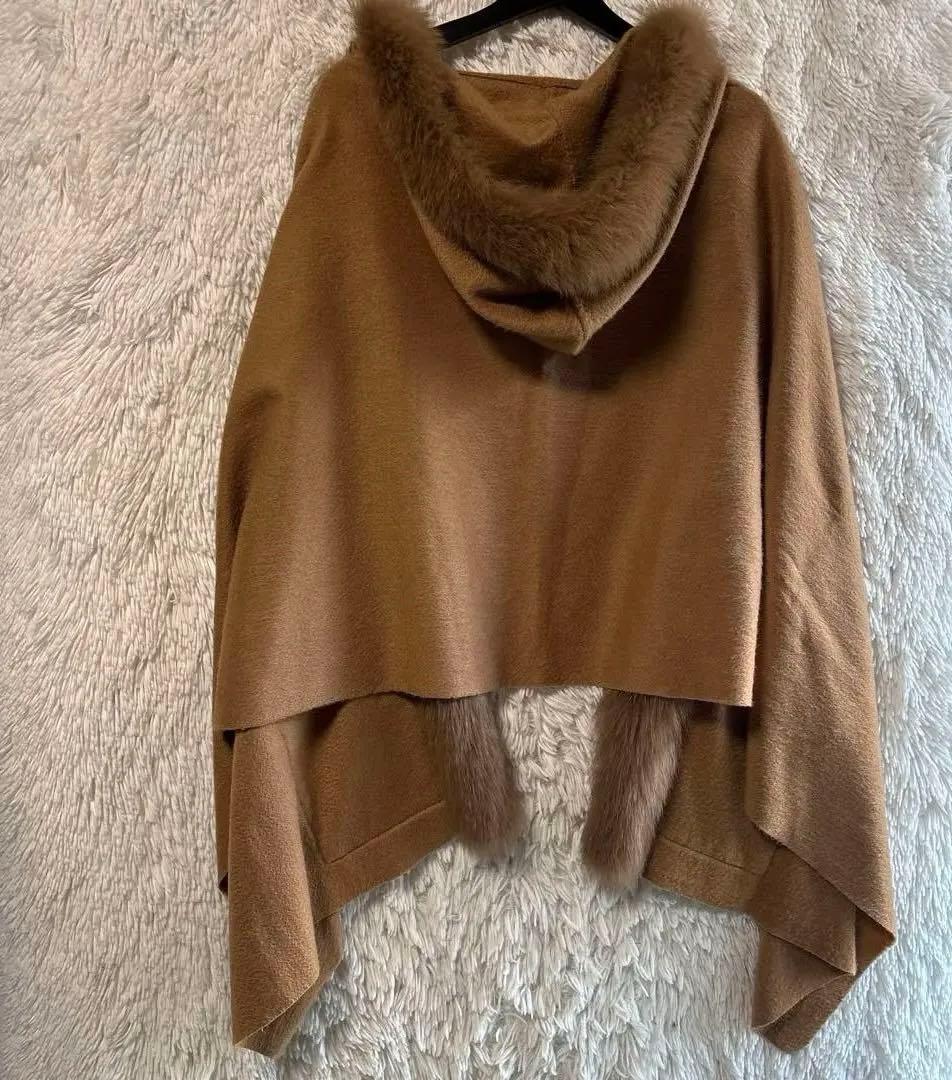 専用　 カシミア✨ダイアグラム　フォックスファー　ポンチョ　ケープ　ストール　茶