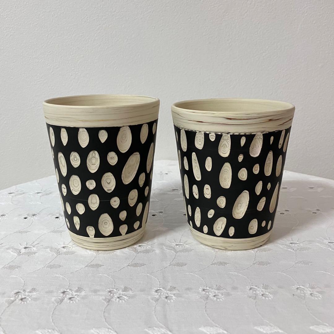 常滑焼 憲児窯 練込水玉黒 湯呑み フリーカップ