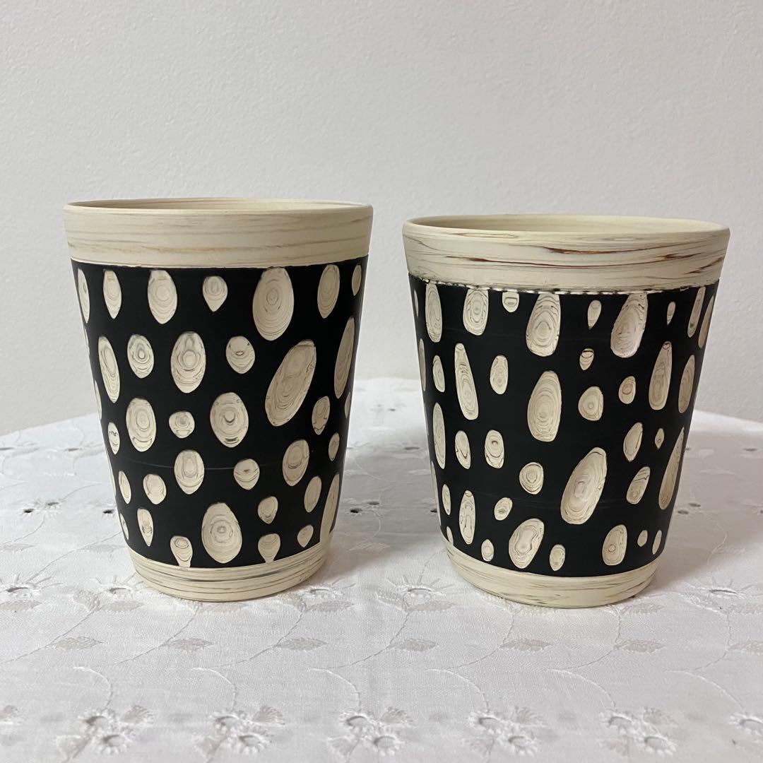 常滑焼 憲児窯 練込水玉黒 湯呑み フリーカップ