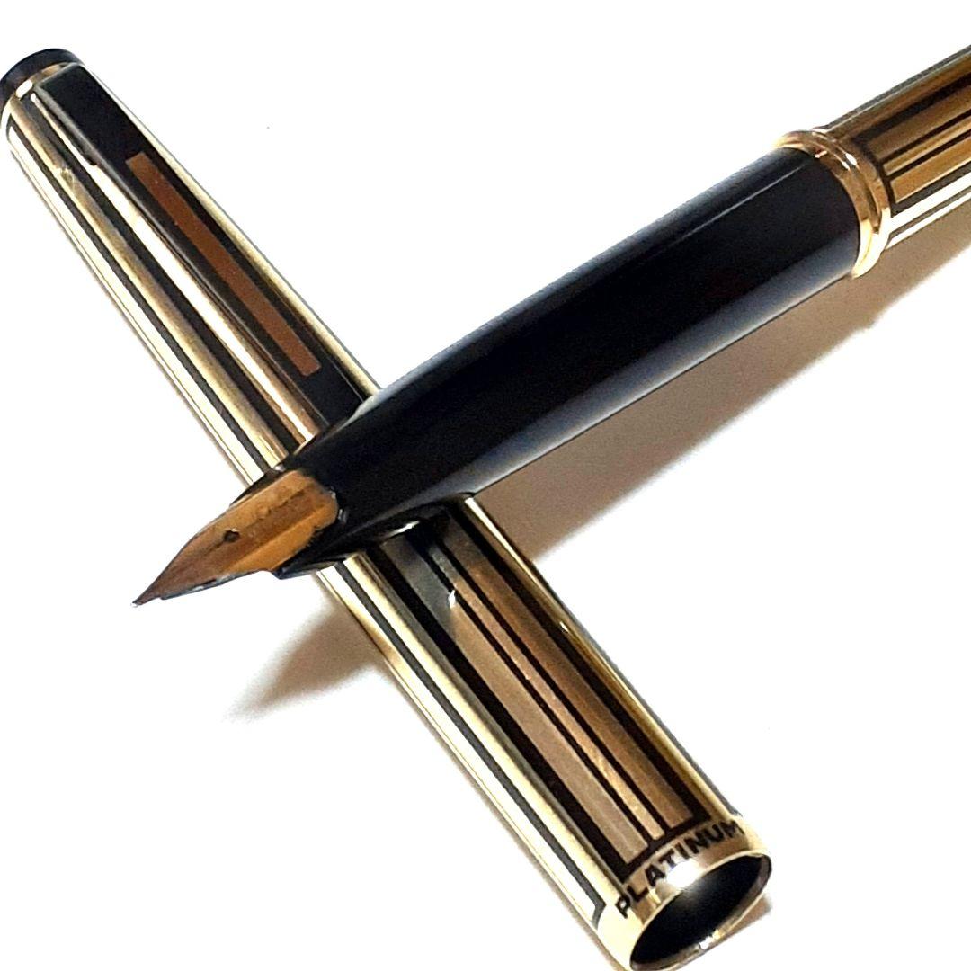 プラチナ PLATINUM 万年筆 ペン先18K刻印 ゴールド ストライプ