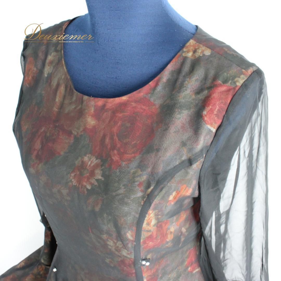 【美品 社交ダンス衣装】ワンピース ドレス 女優館 Mサイズ 黒 赤 ブラック