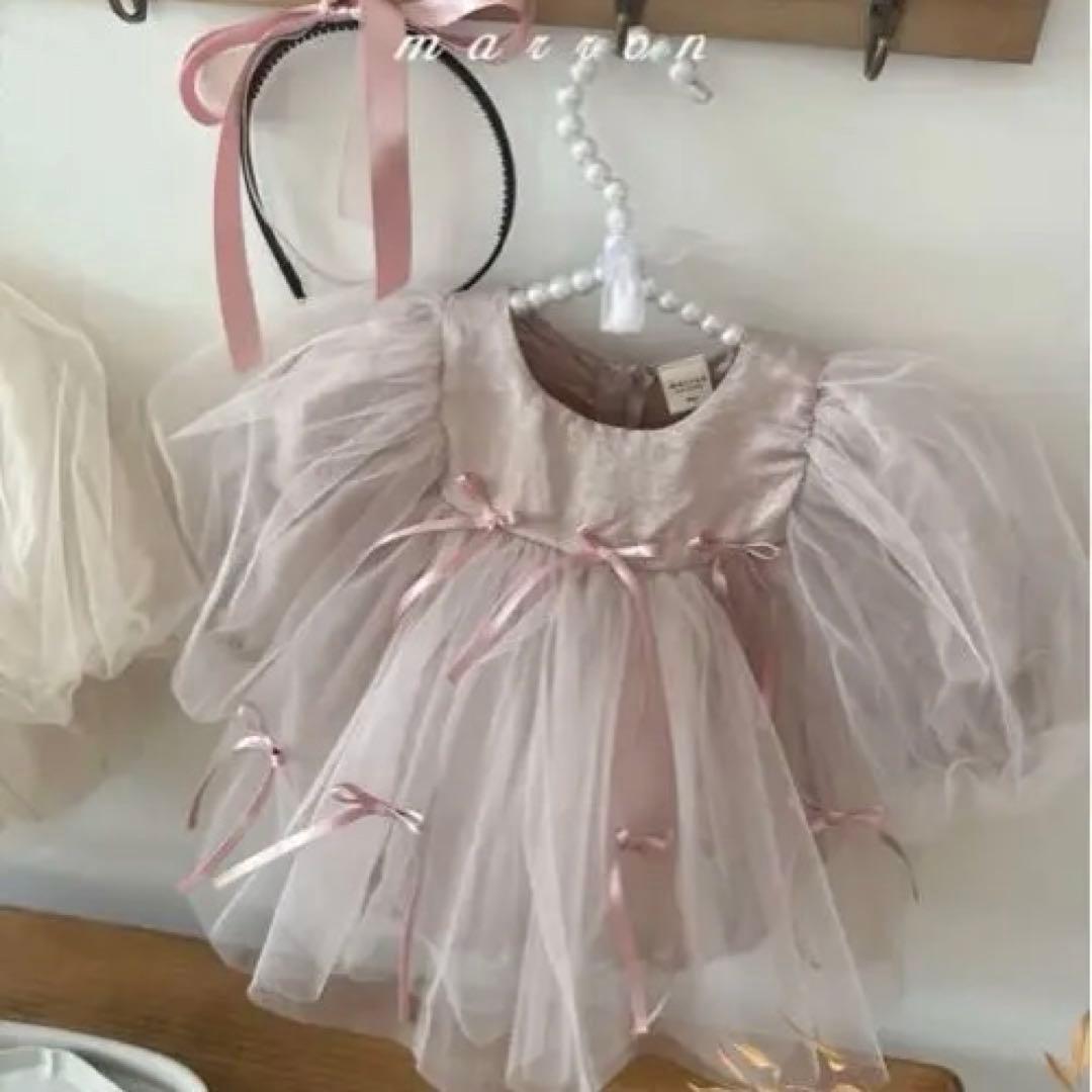 【新品】marron リボンロンパース　ピンク　結婚式ドレス　誕生日ドレス