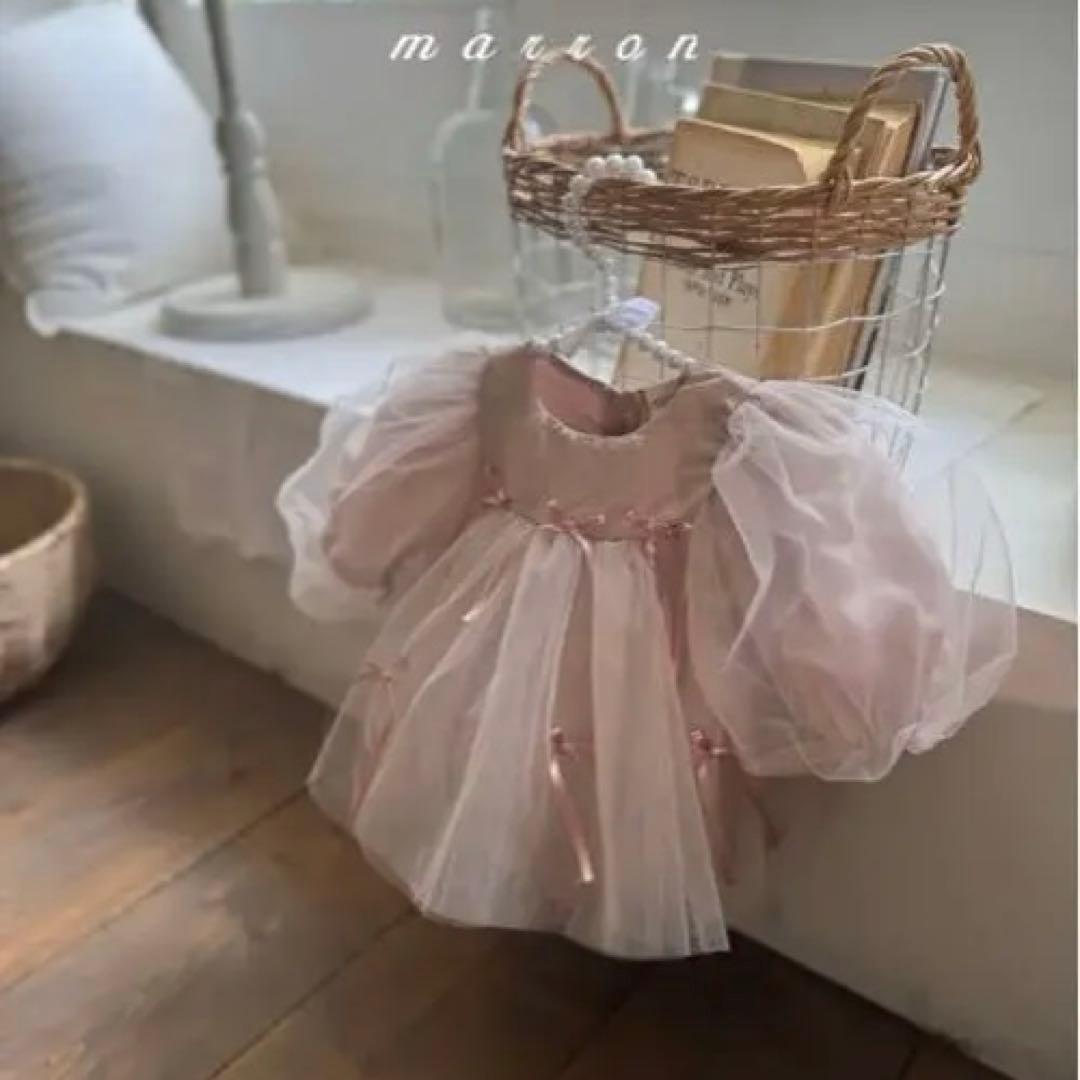 【新品】marron リボンロンパース　ピンク　結婚式ドレス　誕生日ドレス