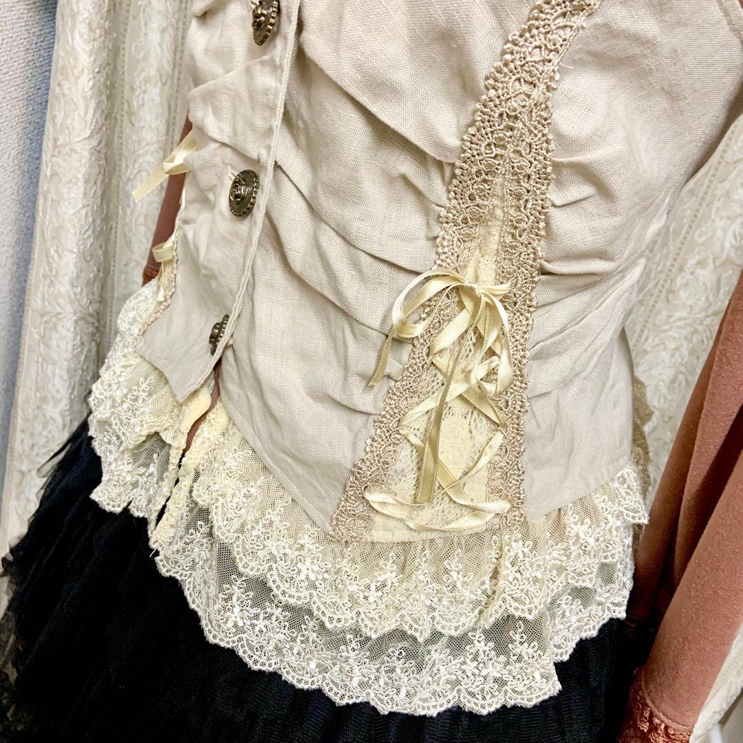 axes femme 裾レースW編み上げベスト　生成り　Y2K 森ガール　姫系