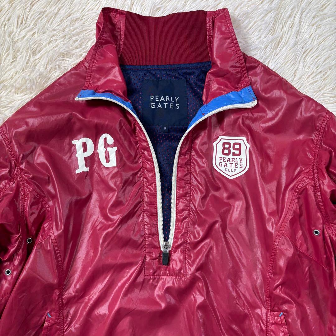 パーリーゲイツ ナイロンプルオーバー ロゴ ハーフジップ 赤 XL相当