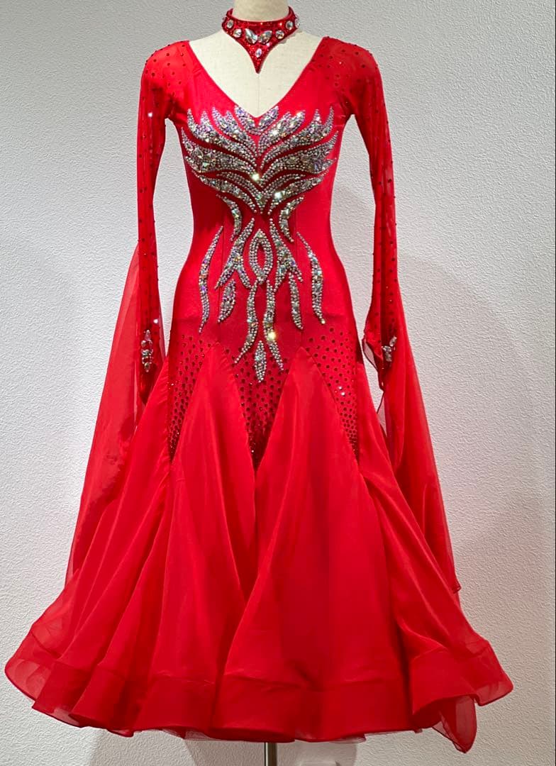 【超美品】社交ダンスドレス Red 赤 小さめM