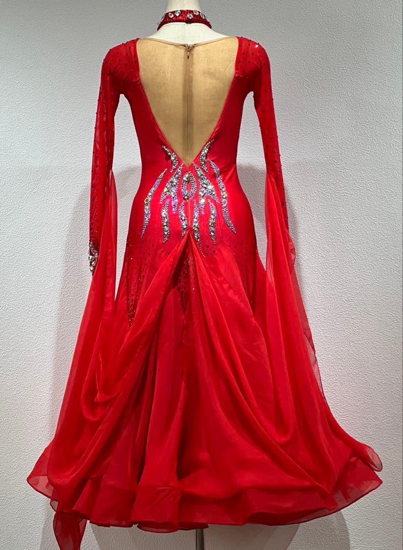 【超美品】社交ダンスドレス Red 赤 小さめM