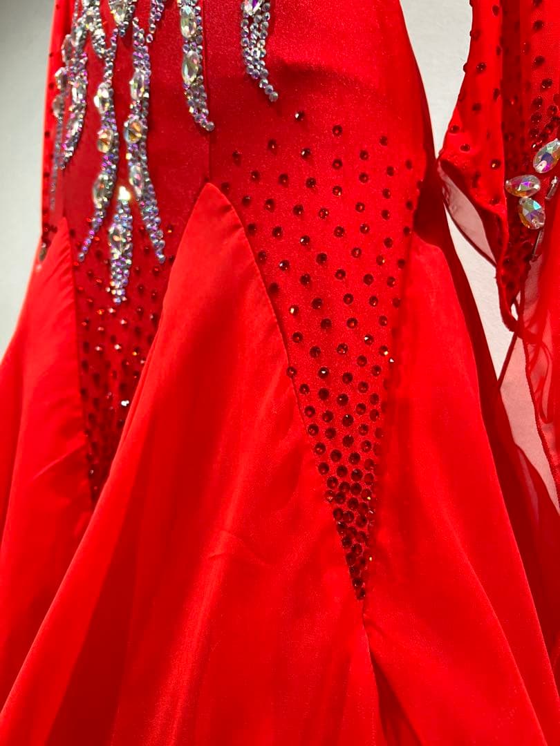 【超美品】社交ダンスドレス Red 赤 小さめM