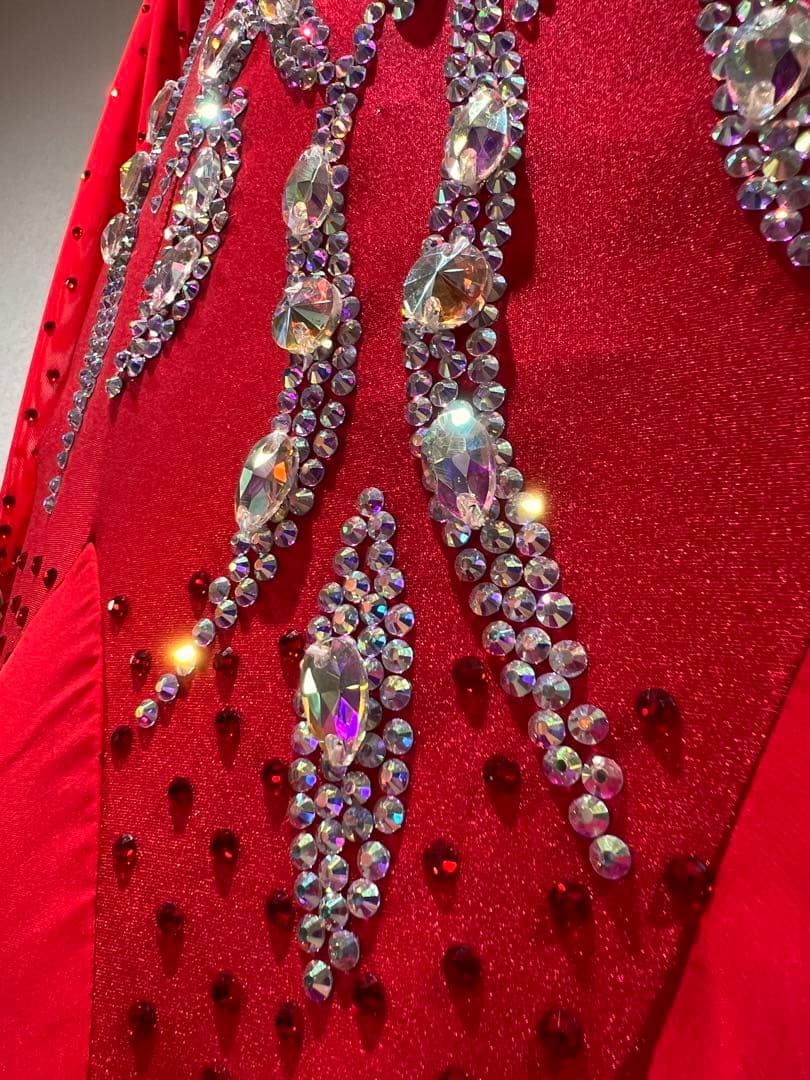 【超美品】社交ダンスドレス Red 赤 小さめM