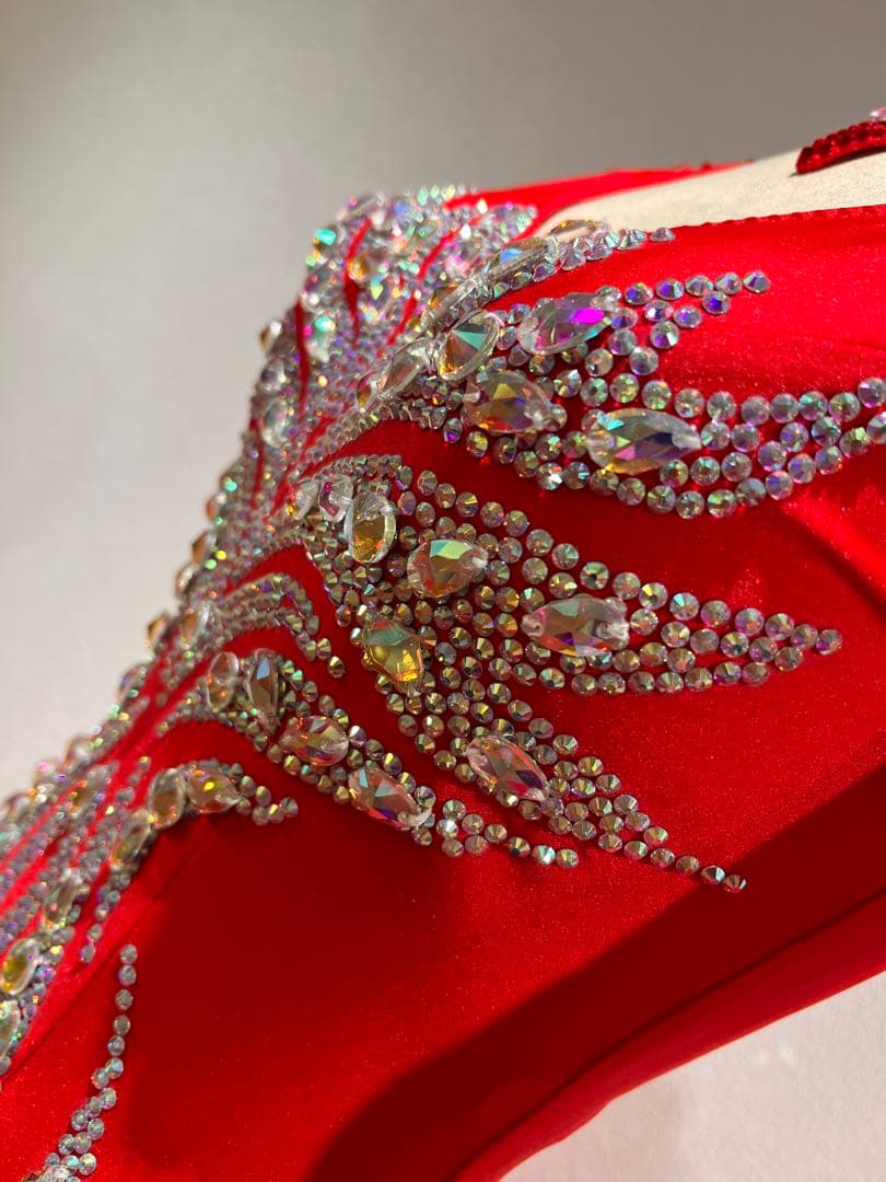 【超美品】社交ダンスドレス Red 赤 小さめM